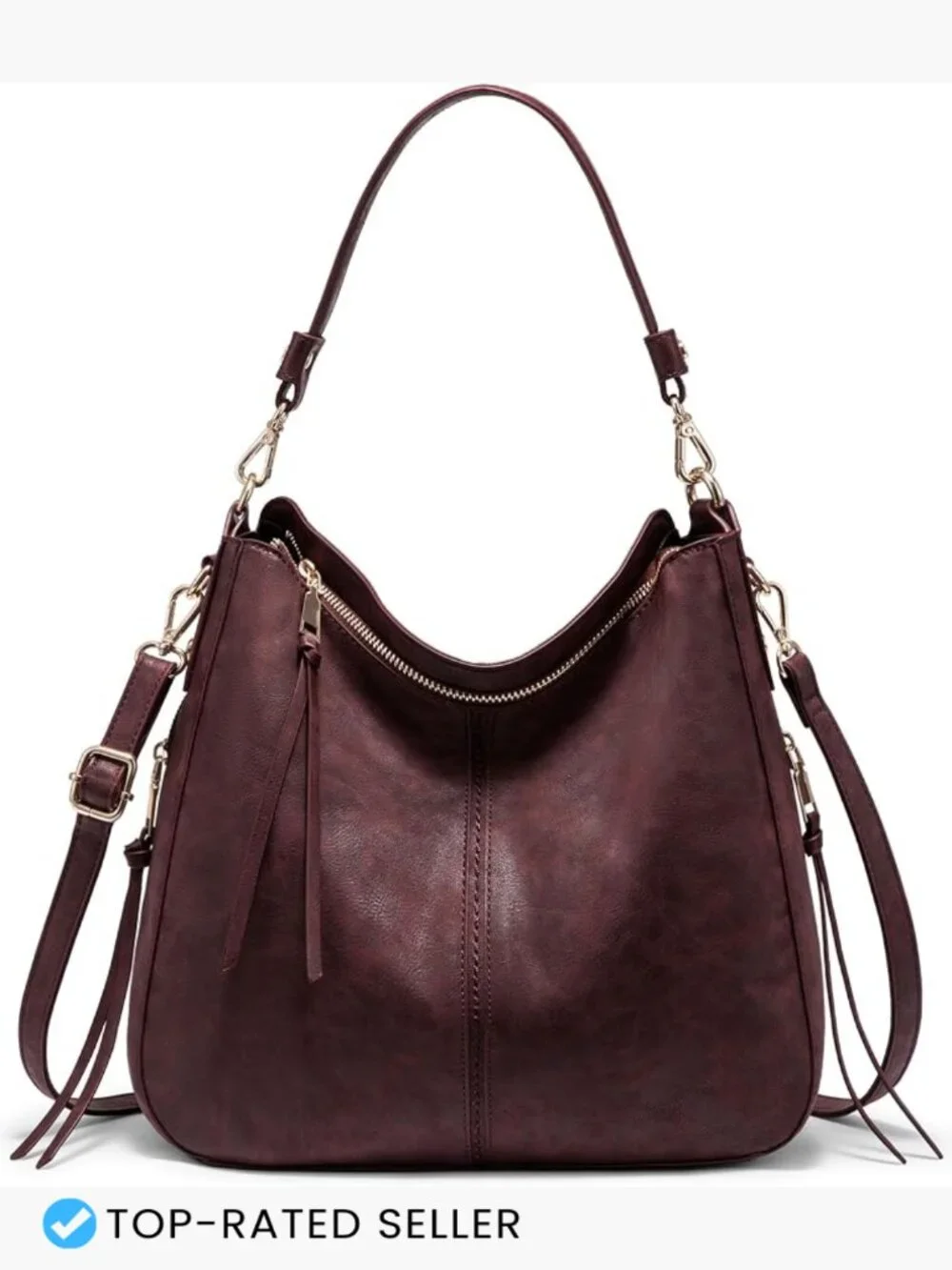 Faux Leather Hobo Crossbody Bag Large Capacity Retro Shoulder Tote Purse